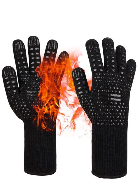 BBQ Grilling Gloves, 800°C/1472°F Heat Resistant Grilling Gloves, Silicone Non-slip Oven Mitts for Kitchen, Grilling, Baking, Cutting Vegetables and Outdoor Cooking Campfire (One Piece)