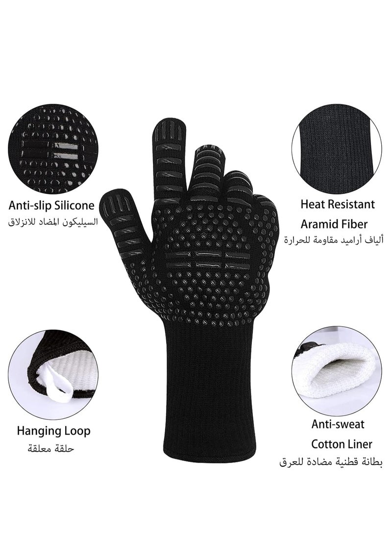 BBQ Grilling Gloves, 800°C/1472°F Heat Resistant Grilling Gloves, Silicone Non-slip Oven Mitts for Kitchen, Grilling, Baking, Cutting Vegetables and Outdoor Cooking Campfire (One Piece)