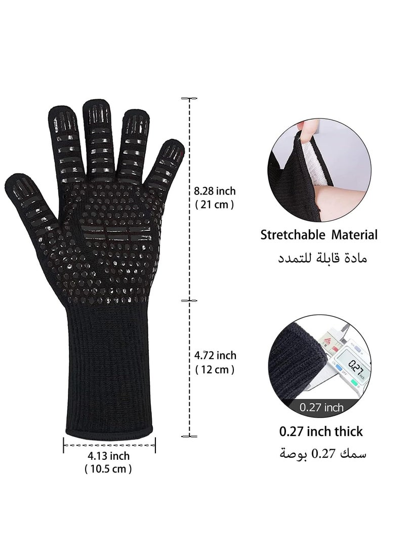 BBQ Grilling Gloves, 800°C/1472°F Heat Resistant Grilling Gloves, Silicone Non-slip Oven Mitts for Kitchen, Grilling, Baking, Cutting Vegetables and Outdoor Cooking Campfire (One Piece)
