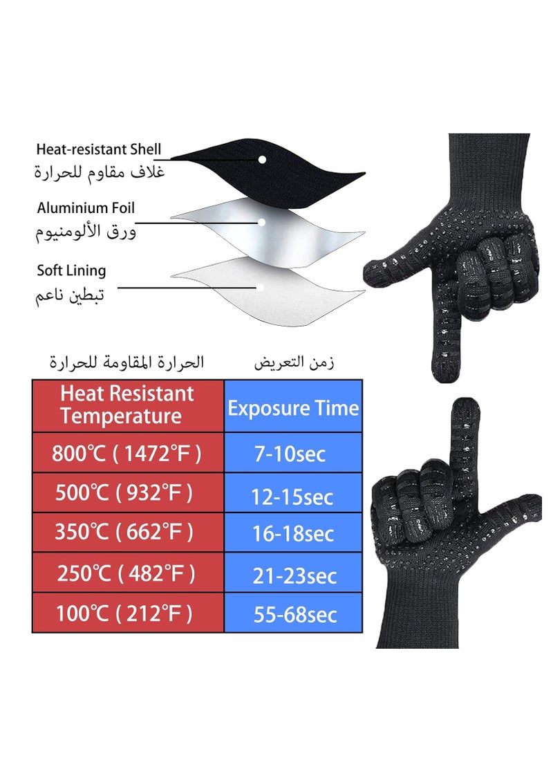 BBQ Grilling Gloves, 800°C/1472°F Heat Resistant Grilling Gloves, Silicone Non-slip Oven Mitts for Kitchen, Grilling, Baking, Cutting Vegetables and Outdoor Cooking Campfire (One Piece)