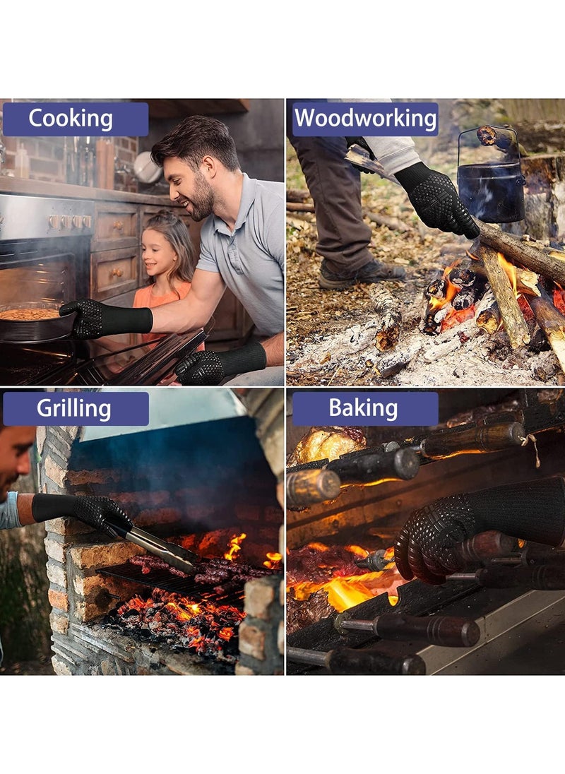 BBQ Grilling Gloves, 800°C/1472°F Heat Resistant Grilling Gloves, Silicone Non-slip Oven Mitts for Kitchen, Grilling, Baking, Cutting Vegetables and Outdoor Cooking Campfire (One Piece)