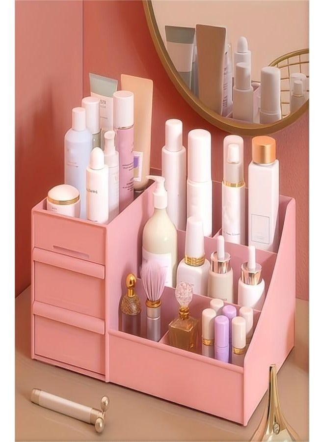 Cosmetics storage box, small pink size, dressing table, equipped with large capacity desktop storage and drawer rack, used for storing skincare products and cosmetics