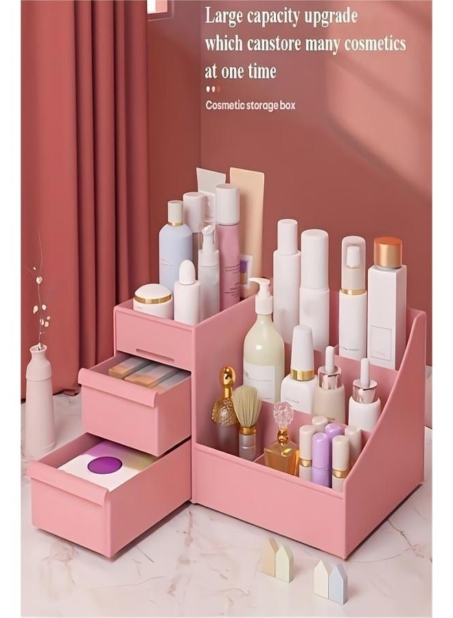 Cosmetics storage box, small pink size, dressing table, equipped with large capacity desktop storage and drawer rack, used for storing skincare products and cosmetics