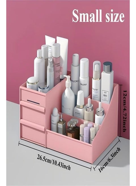 Cosmetics storage box, small pink size, dressing table, equipped with large capacity desktop storage and drawer rack, used for storing skincare products and cosmetics