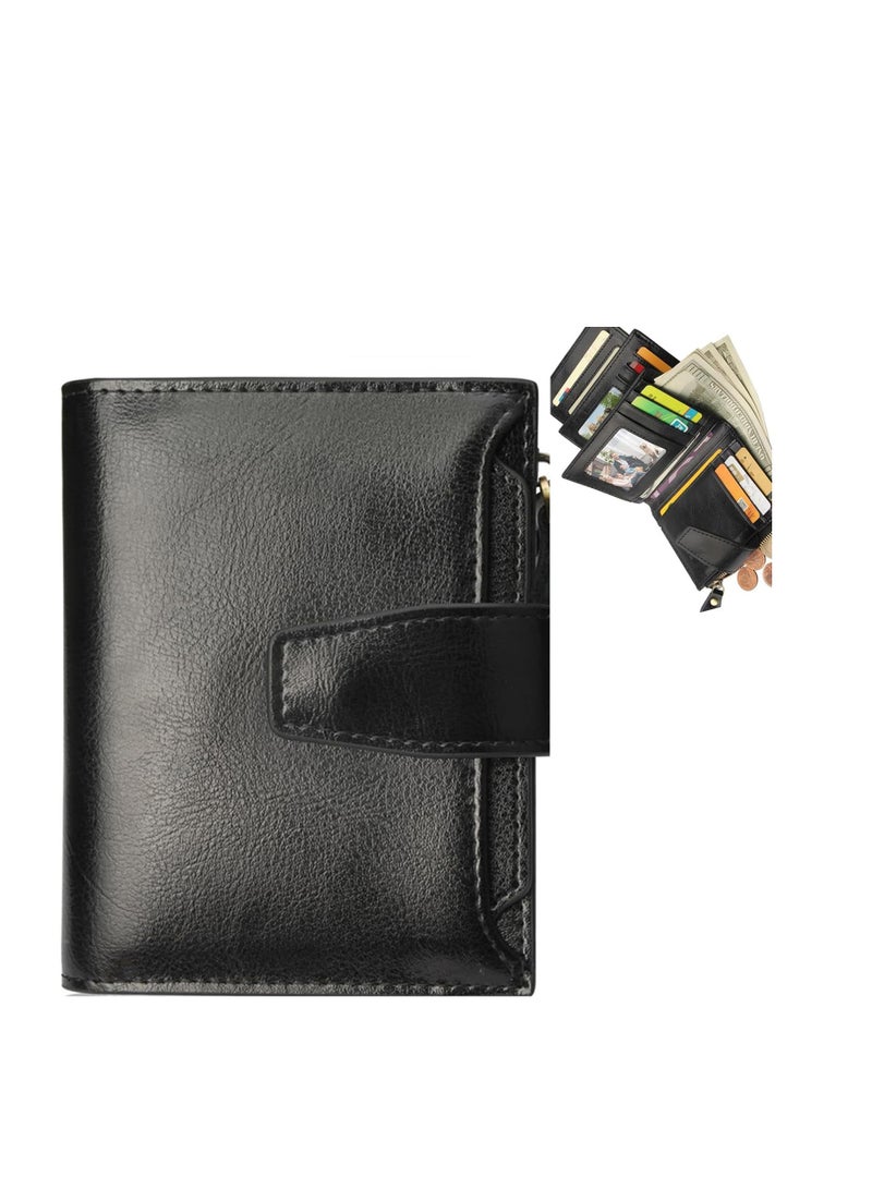 KASTWAVE Genuine Leather Wallets for Women, Genuine Leather Bifold Compact RFID Blocking Wallet with 18 Credit Card Slots, Zipper Pocket Ladies Credit Card Slots Purse with ID Window - Image 1