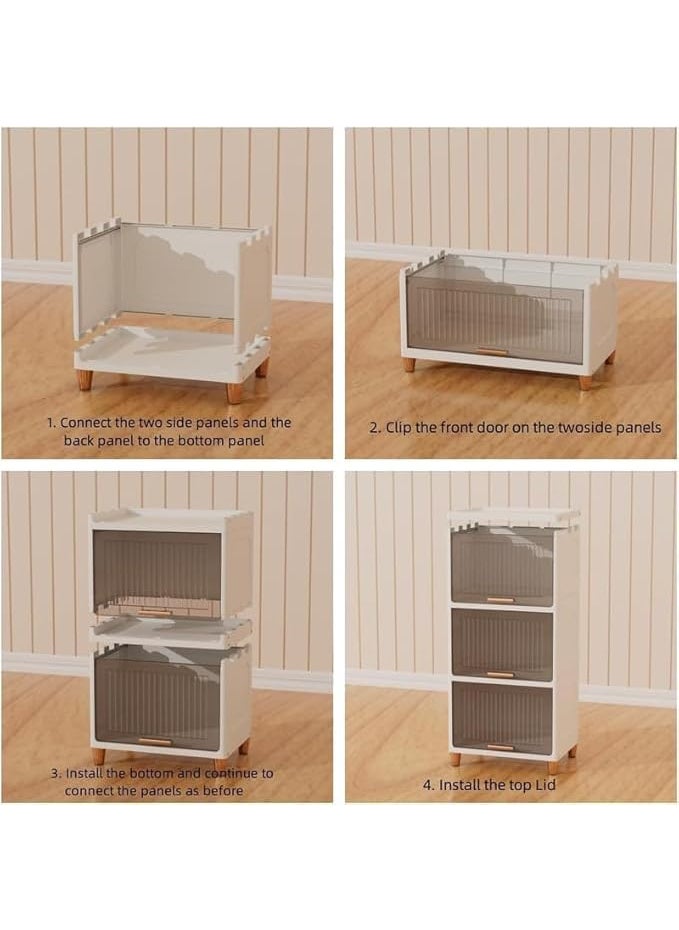 Krishn Kunj Krishn Kunj Plastic Cupboard for Clothes Foldable Wardrobe Organizer with Durable Storage Shelves Lightweight Closet Cabinet Easy Assembly Dustproof Waterproof Design for Home 3 Tier  - Image 3