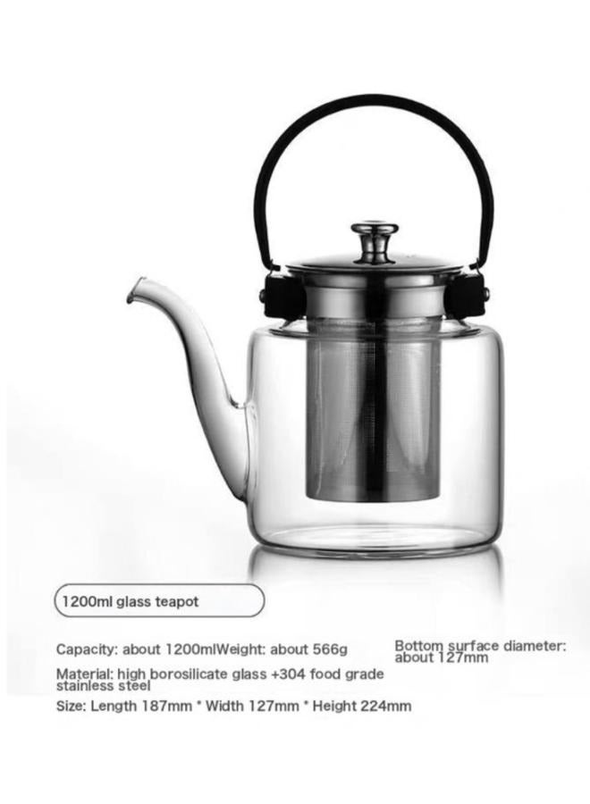 1200ml High Borosilicate Glass Teapot with Stainless Steel Tea Infuser and Handle  T-1200 - Image 2