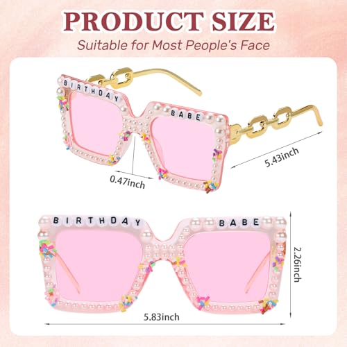 Etercycle Square Sunglasses, Birthday Babe Sunglasses Birthday Gift, Cute Pearl Glasses Birthday Gifts for Pink Birthday Party Decorations - Image 2