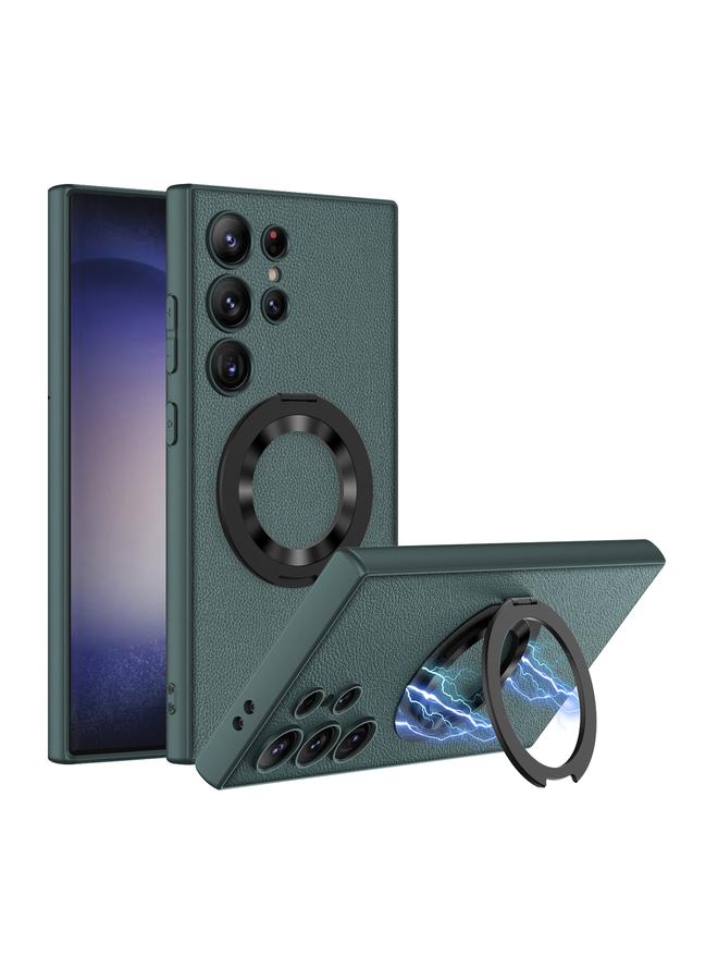 The Bros Case For Samsung Galaxy S24 Ultra 5G Skin Feel Leather MagSafe Magnetic Phone Case with Holder