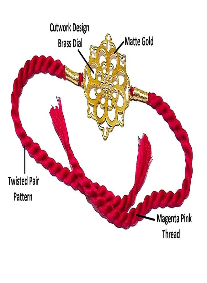 ATHZ Brass Rakhi Bracelet Rakhi for Brothers| Bhaiya| boys golden Dial Bhaiya Rakhi Available in Various colourful thread (Pink Brother Love Sister Brass Dial) - Image 4