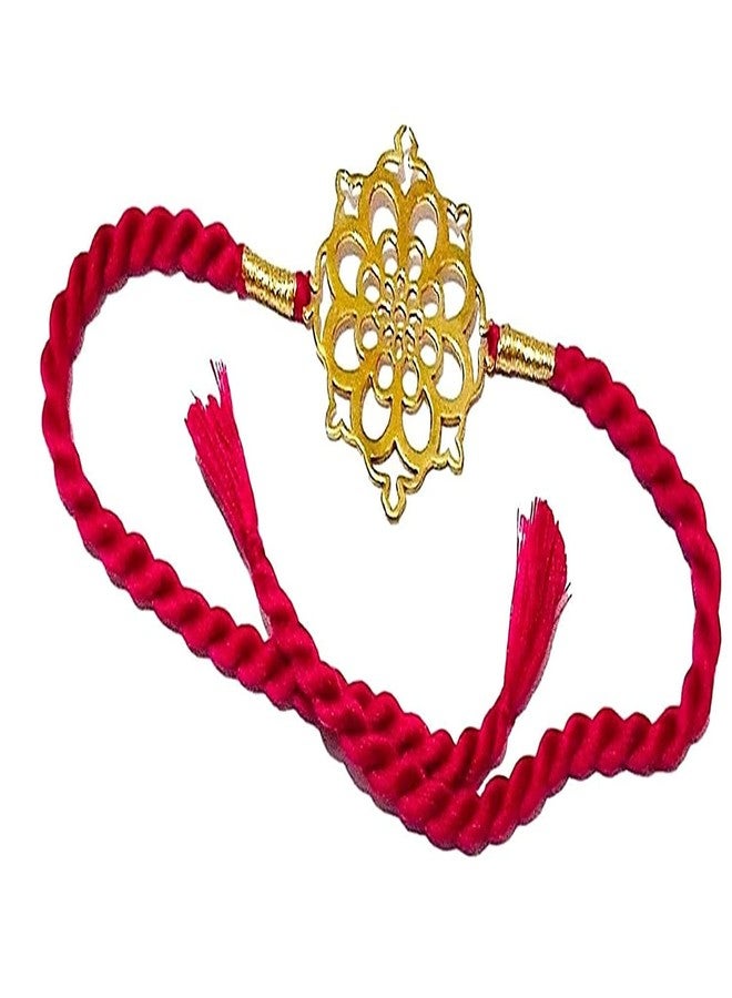 ATHZ Brass Rakhi Bracelet Rakhi for Brothers| Bhaiya| boys golden Dial Bhaiya Rakhi Available in Various colourful thread (Pink Brother Love Sister Brass Dial) - Image 1