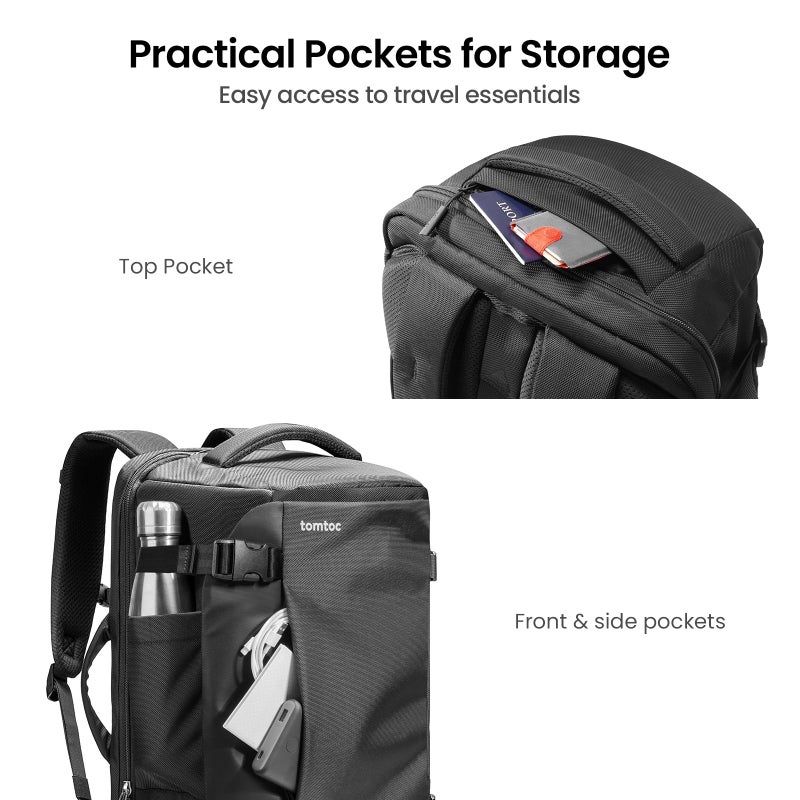 tomtoc Travel Backpack 40L, TSA Friendly Flight Approved Carry-on Luggage Hand Water-resistant Lightweight Business Rucksack, Durable Large Weekender Bag Daypack Fits 17.3 Inch Laptop - Image 5