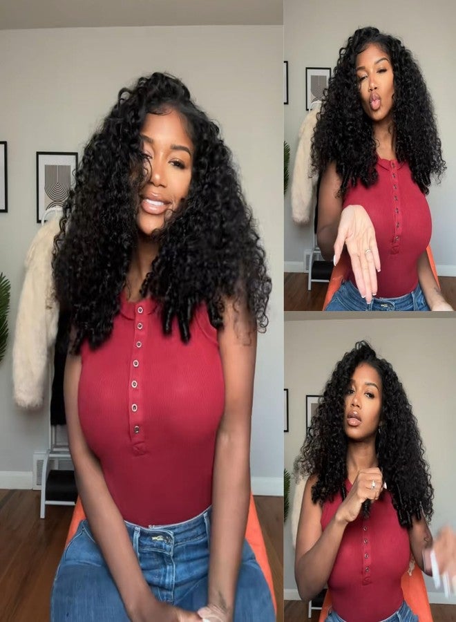 mscoco V Part Wig Human Hair Burmese Curly Glueless Wigs Human Hair Clip In Upgrade U Part Human Hair Wig with Drawstring 180% Density Natural Black 20inch - Image 2