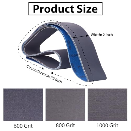 SHUTTLE GENIUS 2 x 72 Sanding Belts,2x72 Silicon Carbide Knife Sharpening Sander Belt, 2 Pcs Each of 600, 800, 1000 Grits Grinding Belts for Belt Sander,6 Pack - Image 2