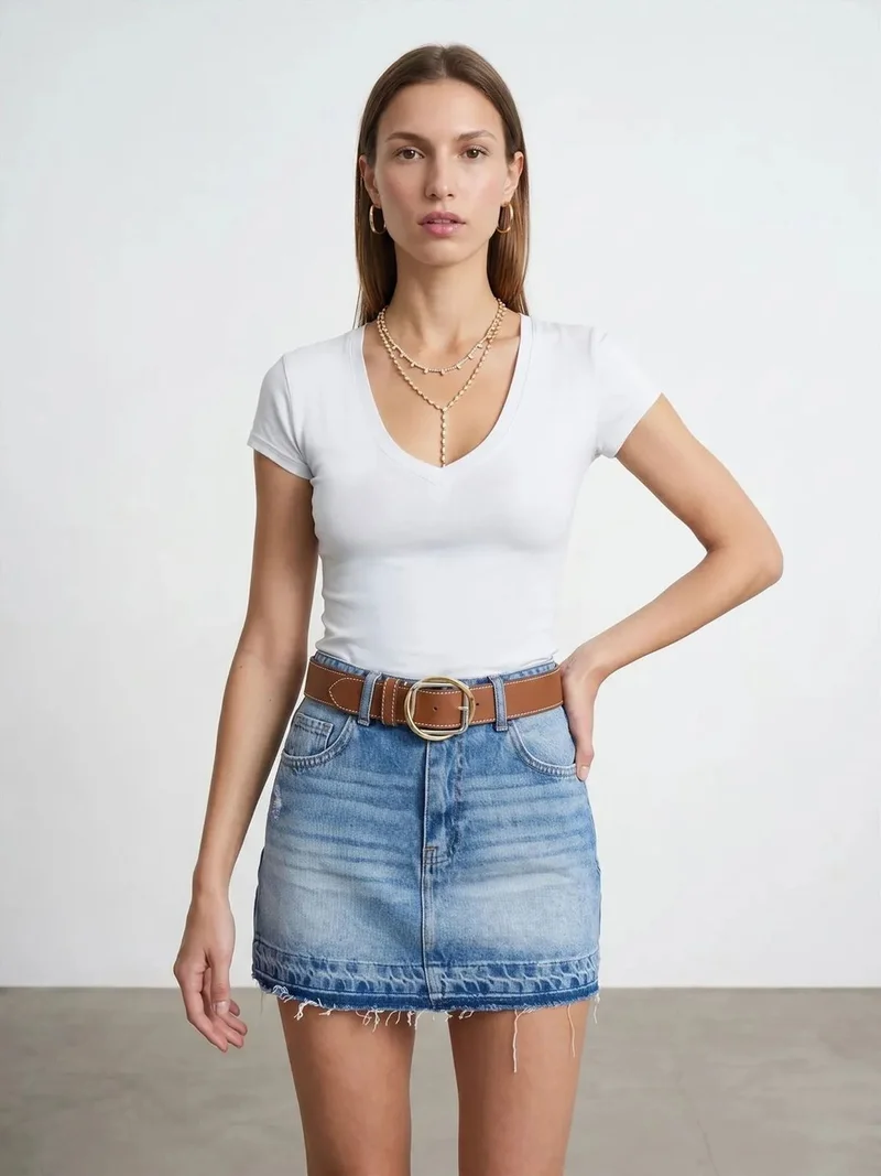 ديلفين DILVIN Slim Fit V-Neck Jersey Blouse