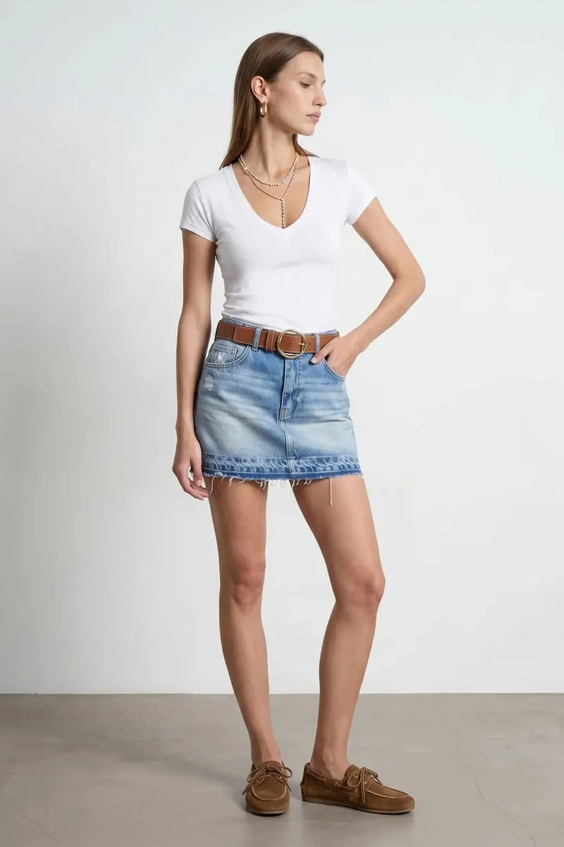 Dilvin White DILVIN Slim Fit V-Neck Jersey Blouse for Women | Best Price UAE