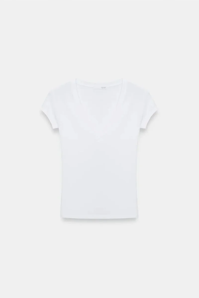 Dilvin White DILVIN Slim Fit V-Neck Jersey Blouse for Women | Best Price UAE