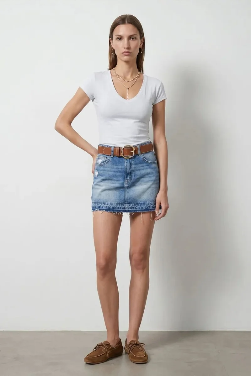 Dilvin White DILVIN Slim Fit V-Neck Jersey Blouse for Women | Best Price UAE