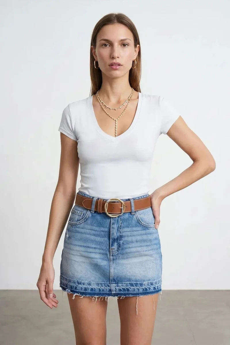 ديلفين DILVIN Slim Fit V-Neck Jersey Blouse