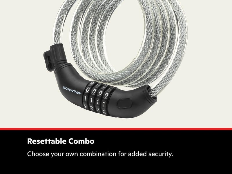 شوين قفل دراجة Schwinn المركب من كابل فولاذي ملتوي، طول 6 أقدام x سمك 12 مم، مضاد للسرقة، لون أسود، مستوى أمان 3 - Image 5