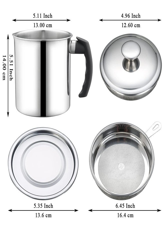 Berglander Bacon Grease Container with Filter 47 oz / 1.4 L, Stainless Steel Oil Storage Container with Fine Mesh Filter Dustproof for Storage of Fry Oil and Food Fat, Cookware Accessories - Image 2
