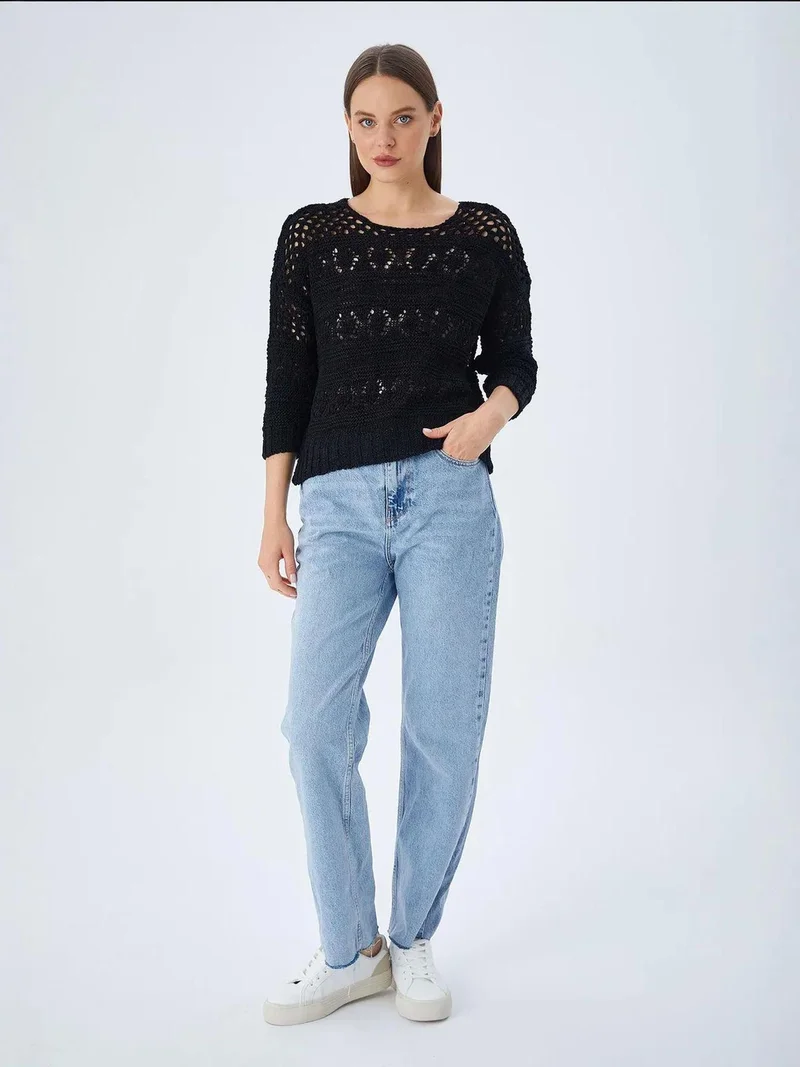 MixRay Black Mixray Openwork Knit Sweater for Women | Best Price UAE