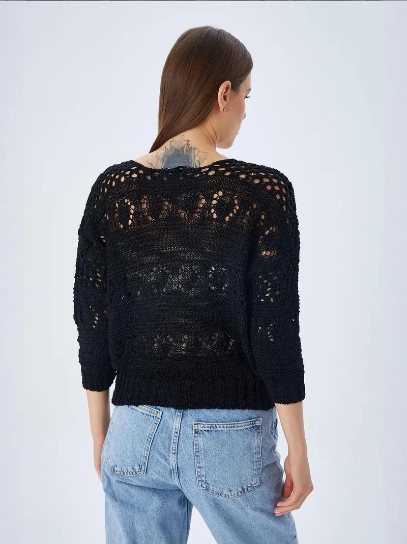 MixRay Black Mixray Openwork Knit Sweater for Women | Best Price UAE