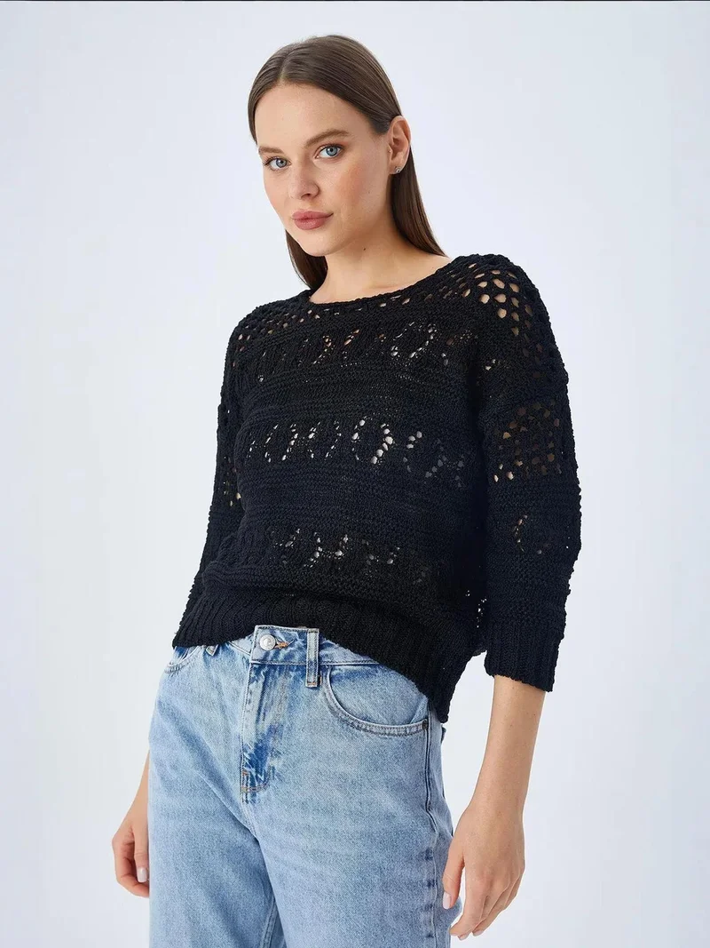 MixRay Black Mixray Openwork Knit Sweater for Women | Best Price UAE