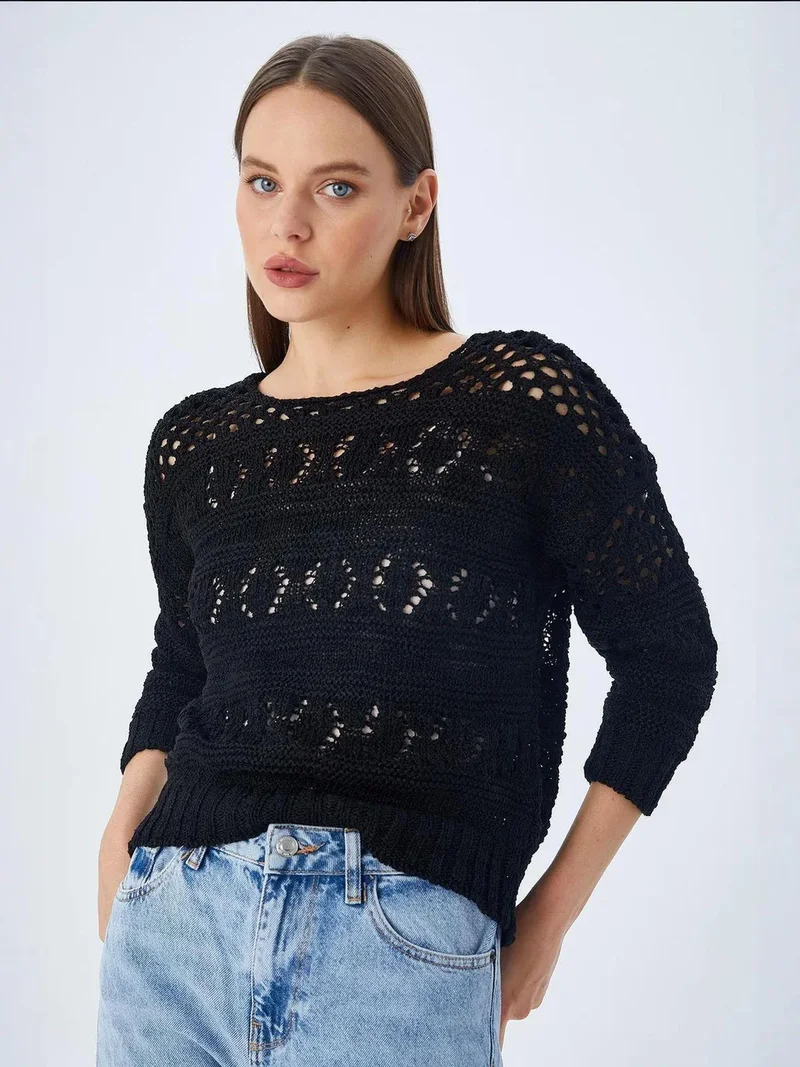 MixRay Black Mixray Openwork Knit Sweater for Women | Best Price UAE