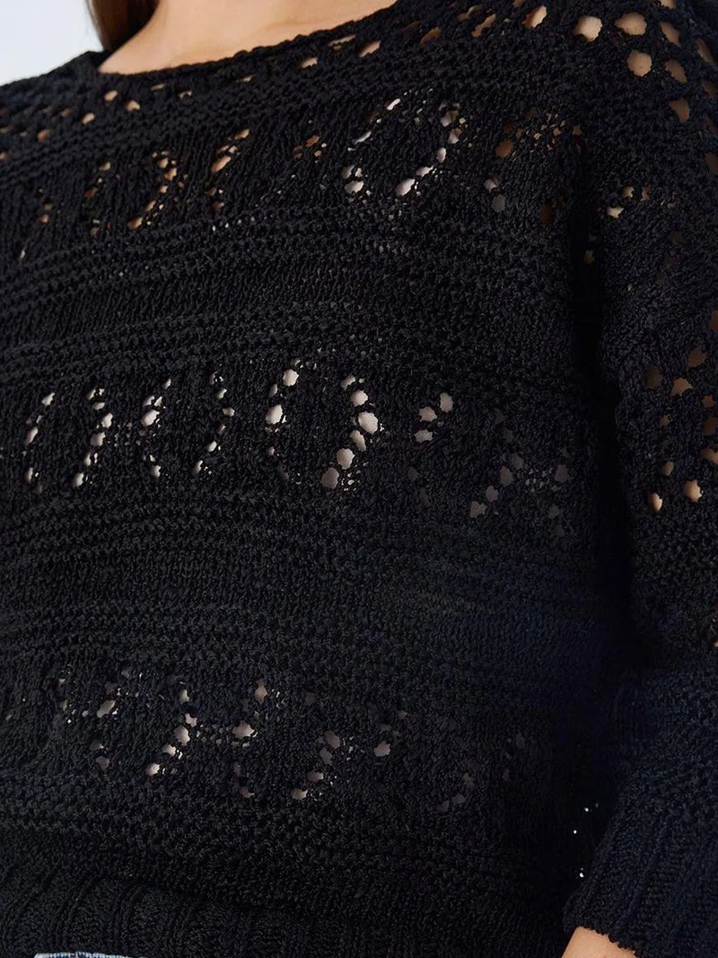 MixRay Black Mixray Openwork Knit Sweater for Women | Best Price UAE