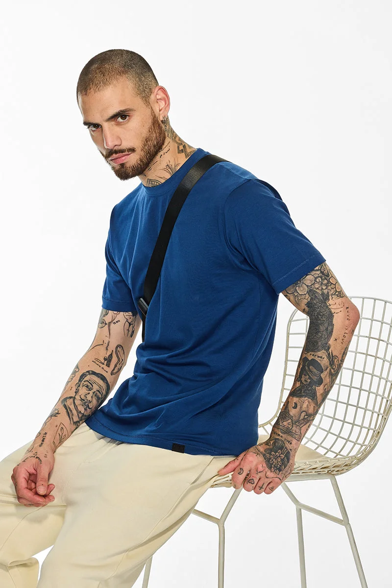 SNITCH Core Lab Blue Solid Slim Fit T-Shirt