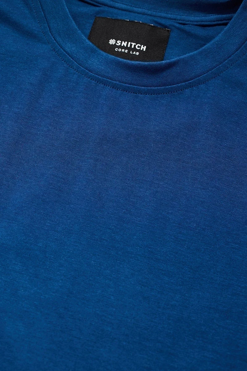 SNITCH Core Lab Blue Solid Slim Fit T-Shirt