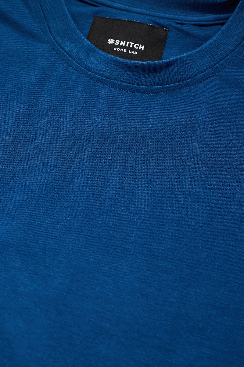 SNITCH Core Lab Blue Solid Slim Fit T-Shirt