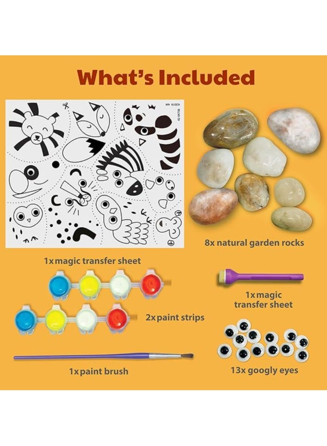 4M KidzMaker Paint Your Own Garden Rock Kit – Decorate 8 Animal-Shaped Stones with Paint Strip, Brush & Magic Transfer Stickers – Fun DIY Garden Art Activity for Kids Ages 5+ – Item Code: B07ZQVJR9R | 00-04756 - Image 3
