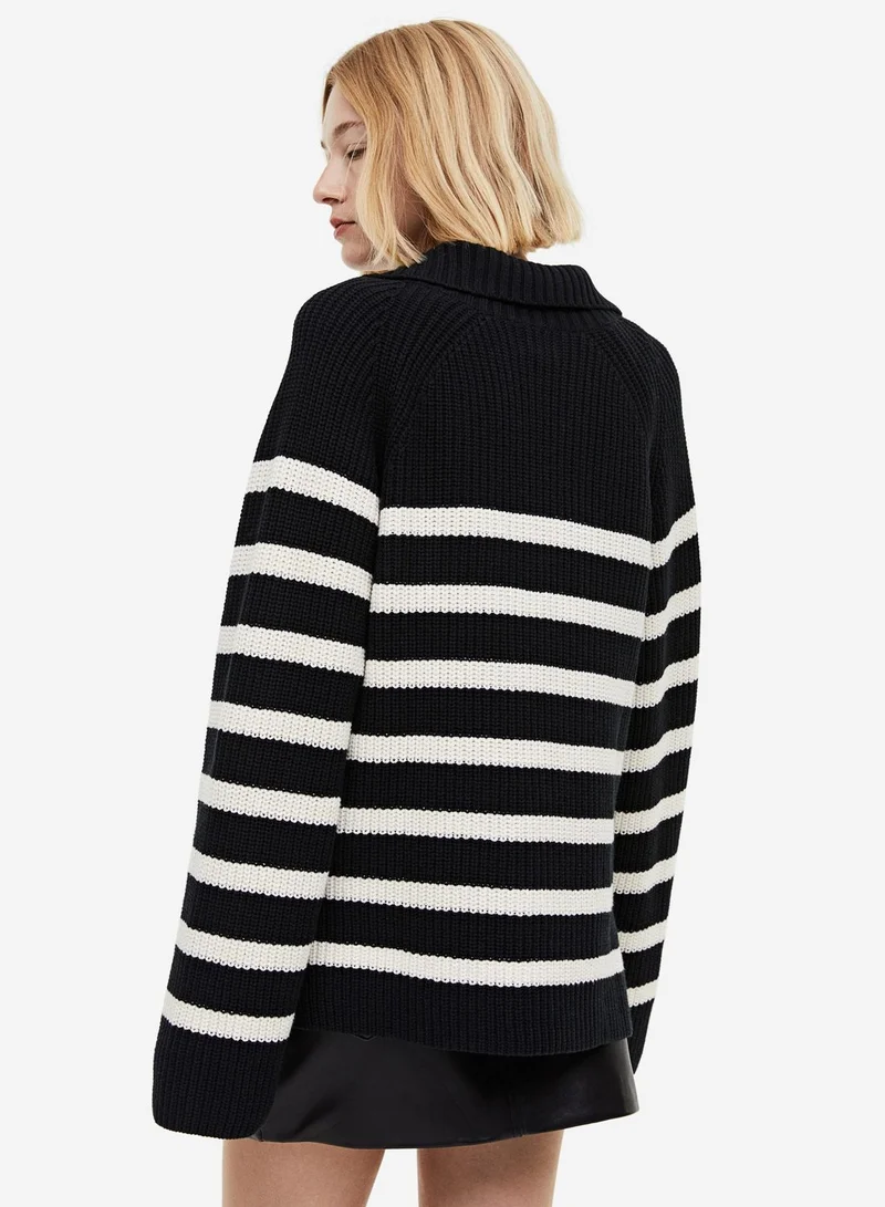 H&M Zip Neck Striped Sweater