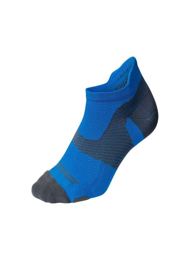 2XU Vectr Light Cushion No Show Compression Socks - Provides Advanced Support for Running - Blue/Grey - Size Medium (Men's Size 6-8.5, Women's Size 7.5-9.5) - Image 1