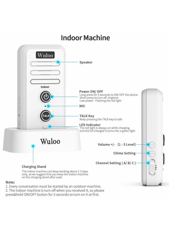 Wuloo Wireless Intercom Doorbell Chime for Home Intercomunicador (1T2 White) … - Image 5