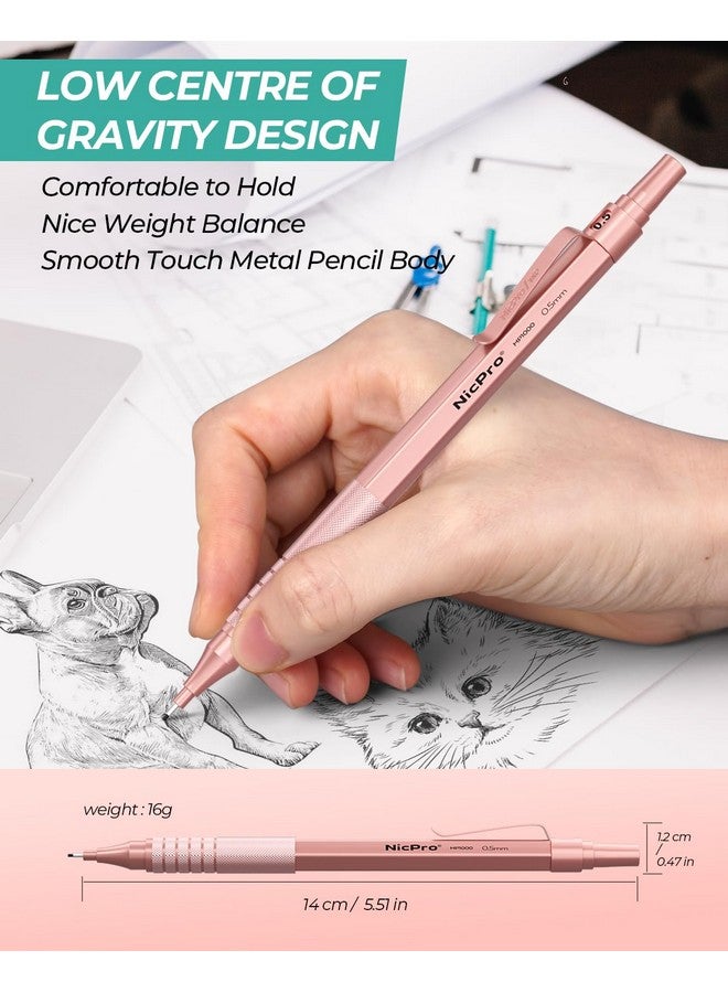 نيكبرو مجموعة أقلام رصاص ميكانيكية معدنية مقاس 0.7 مم مع حافظة، 3 قطع من أقلام الرصاص الباستيل Mp1000 مقاس 0.7 مم مع 480 قطعة من عبوات الرصاص Hb 2B، ممحاة، أقلام رصاص ميكانيكية جمالية لطيفة للفتيات لكتابة الرسم الفني - Image 5