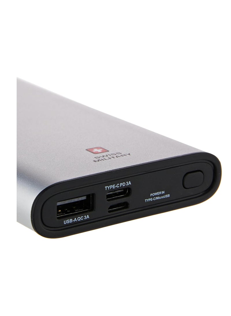 Chandoline PD Power Bank 10000MAH: High-Speed Charging, 20W Output, 50% Charge in 30 Minutes* - Type-C, Micro and USB Inputs. Compatible with Apple, Samsung & More -Silver