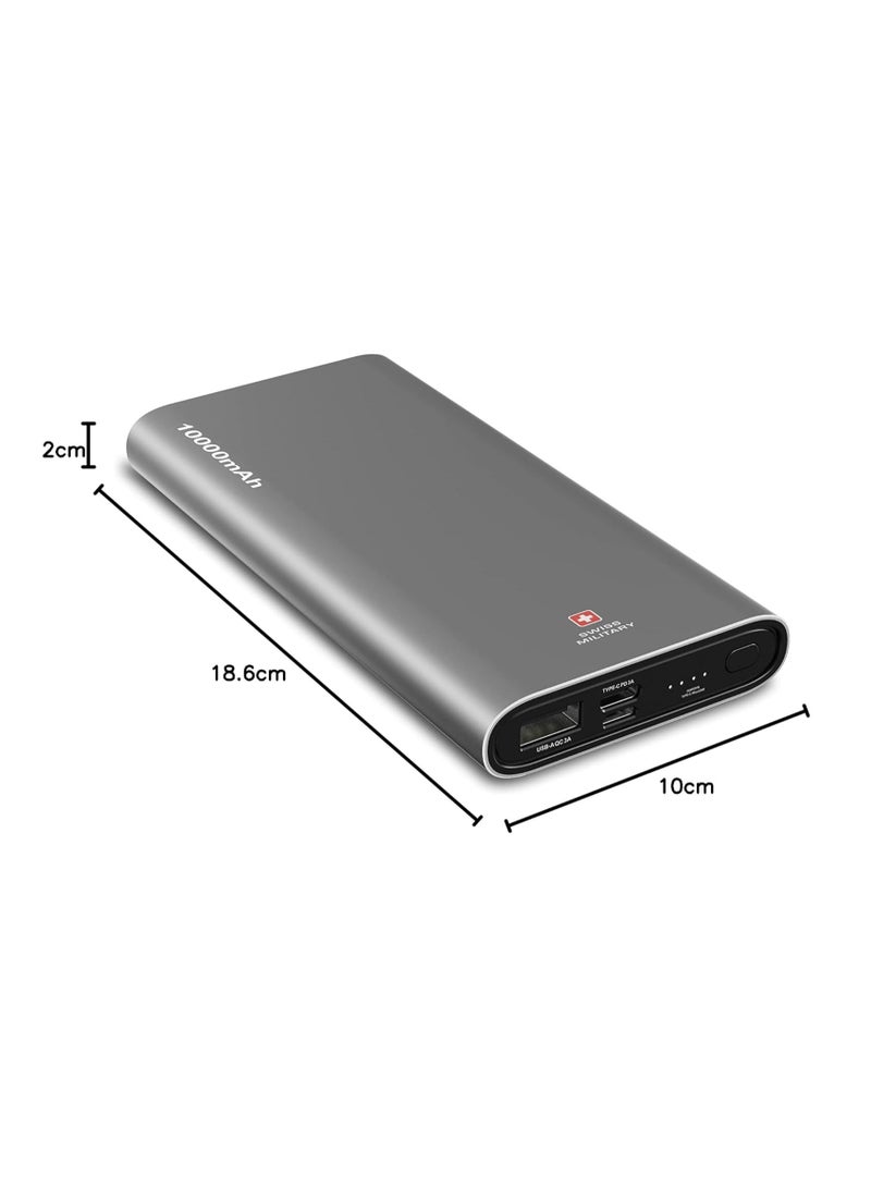 Chandoline PD Power Bank 10000MAH: High-Speed Charging, 20W Output, 50% Charge in 30 Minutes* - Type-C, Micro and USB Inputs. Compatible with Apple, Samsung & More -Silver