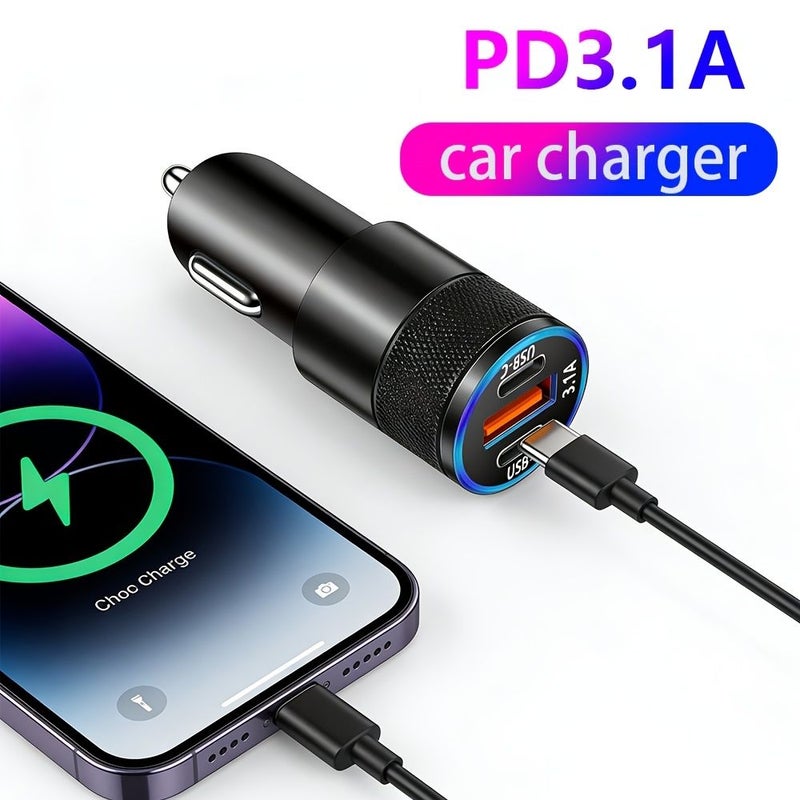 شاحن سيارة 3.1 أمبير USB PD نوع C سريع الشحن لهاتف محول أسود - Image 3