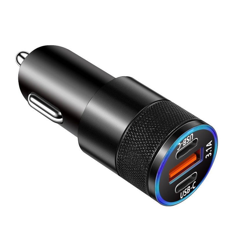 شاحن سيارة 3.1 أمبير USB PD نوع C سريع الشحن لهاتف محول أسود - Image 1