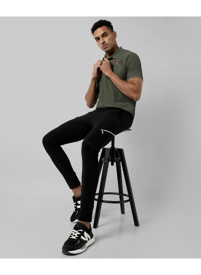 Campus Sutra Men's Solid Olive Green Regular Fit Activewear T-Shirt