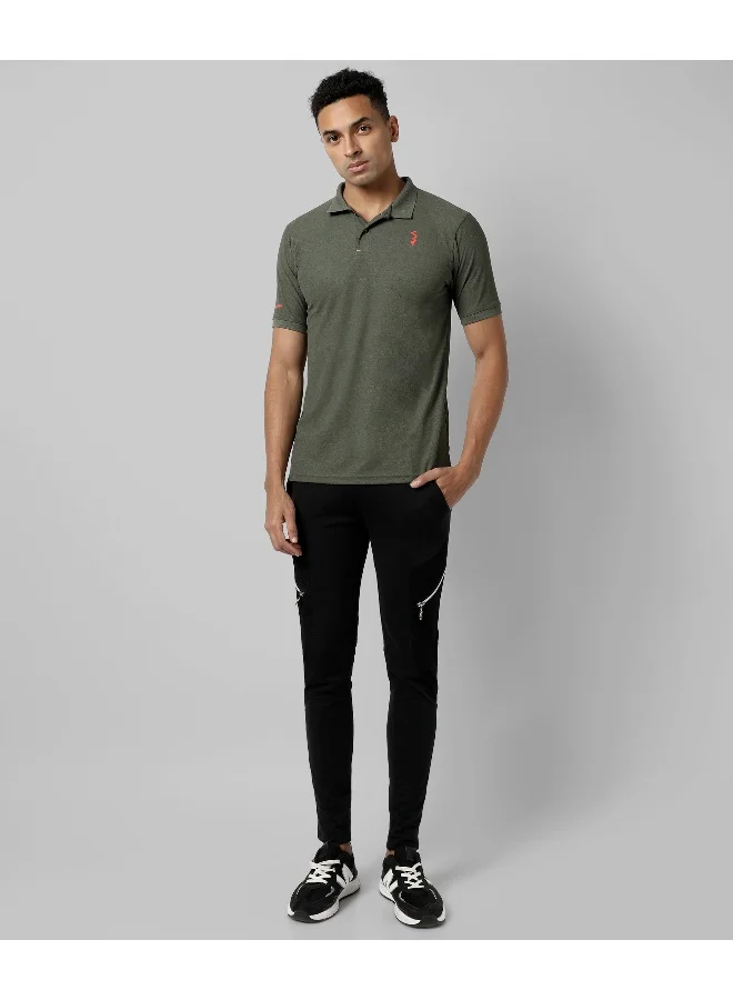 Campus Sutra Men's Solid Olive Green Regular Fit Activewear T-Shirt