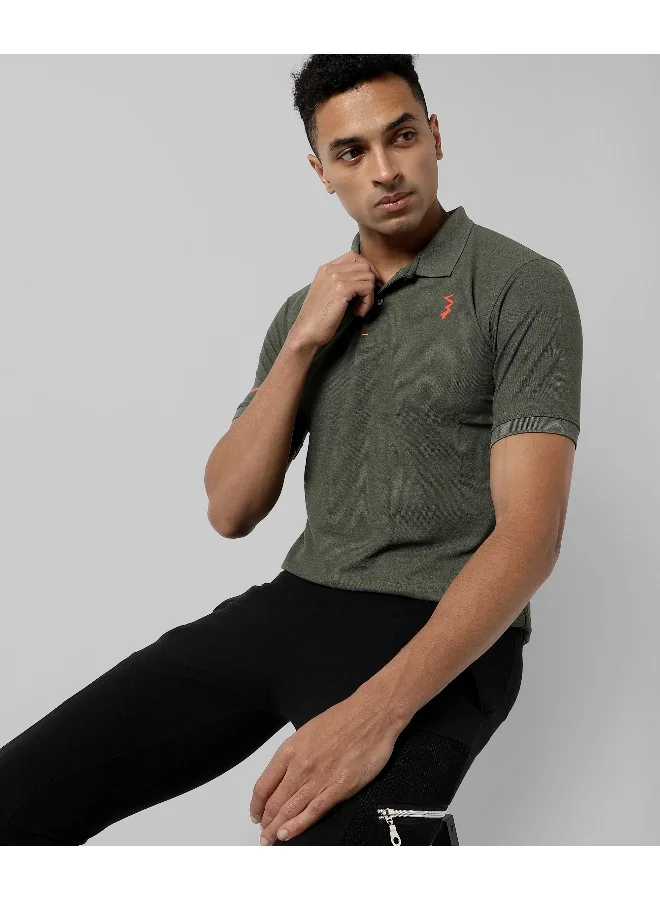 Campus Sutra Men's Solid Olive Green Regular Fit Activewear T-Shirt