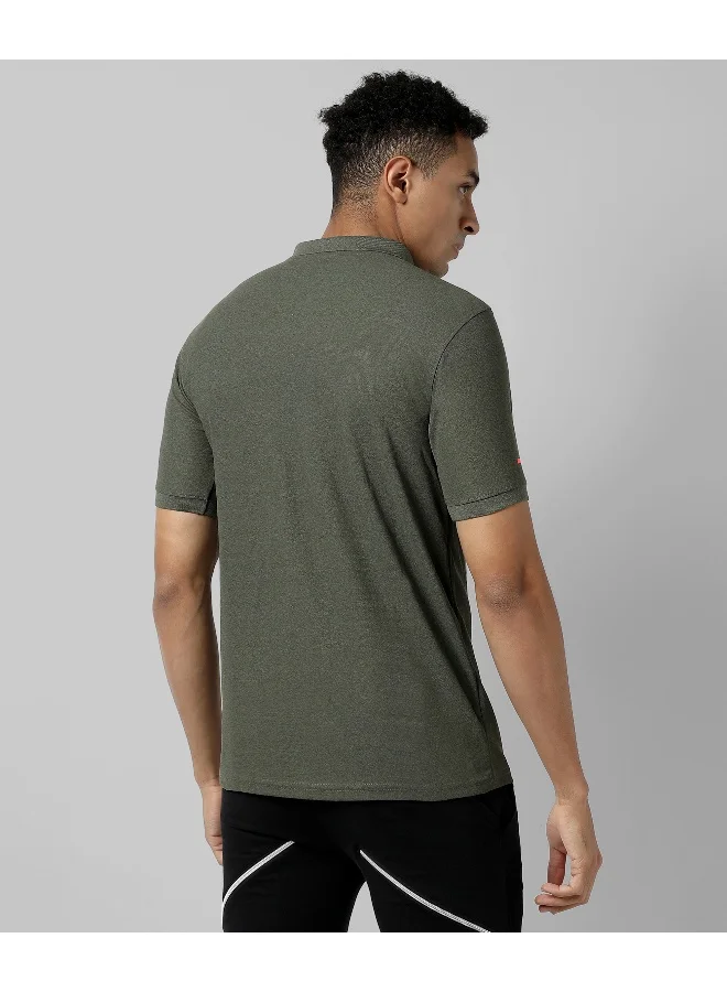Campus Sutra Men's Solid Olive Green Regular Fit Activewear T-Shirt