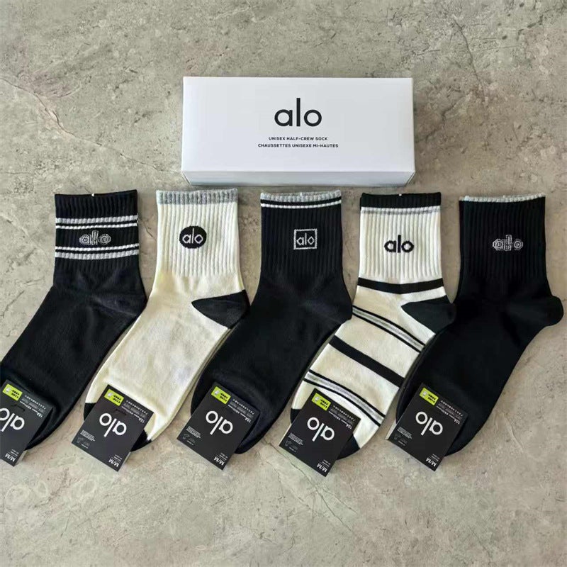 ALO Yoga Cotton Mid-Calf Socks - 80% Cotton Breathable Casual Sport Socks for Men and Women, All Seasons