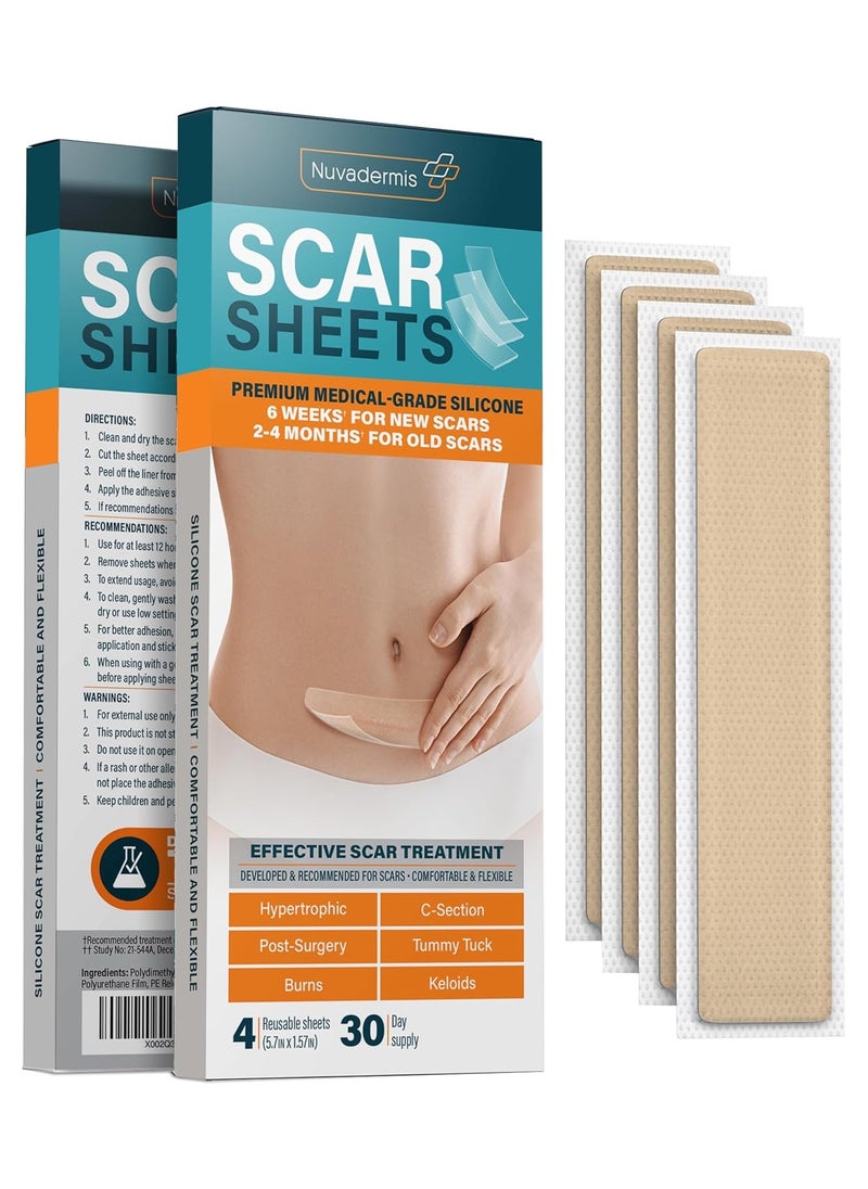 Nuvadermis NUVADERMIS Silicone Scar Sheets - Extra Long Scar Sheets Silicone Scar Sheets - Pack of 4  - Image 1