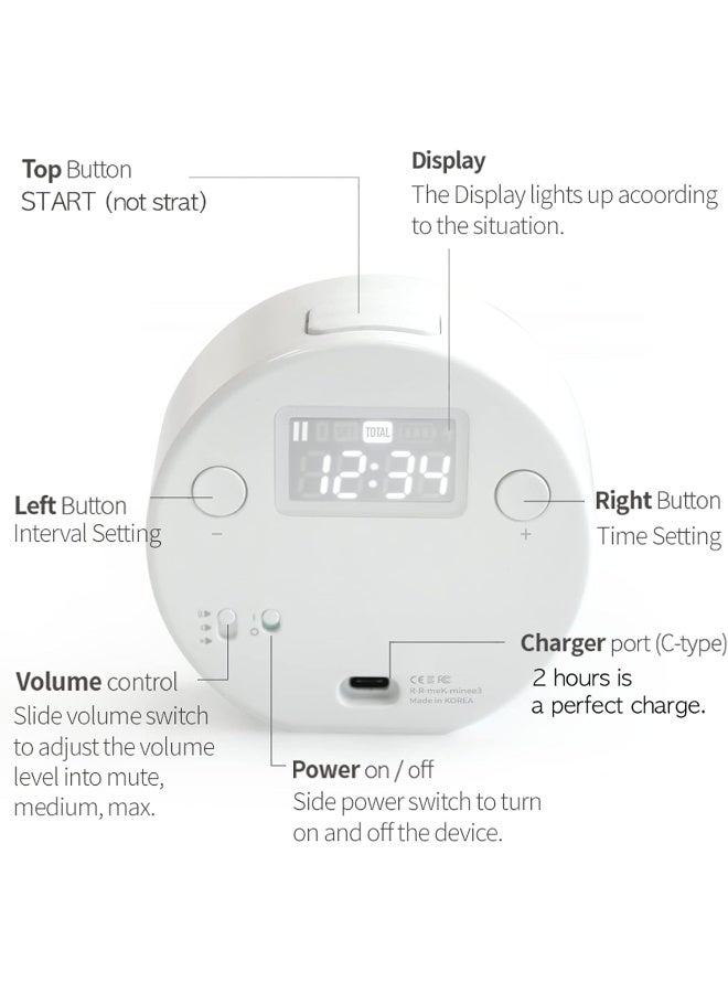 mineetimer minee3 - Visual Timer, Study Tool for high Concentration and Work Efficiency. Aqua Mint