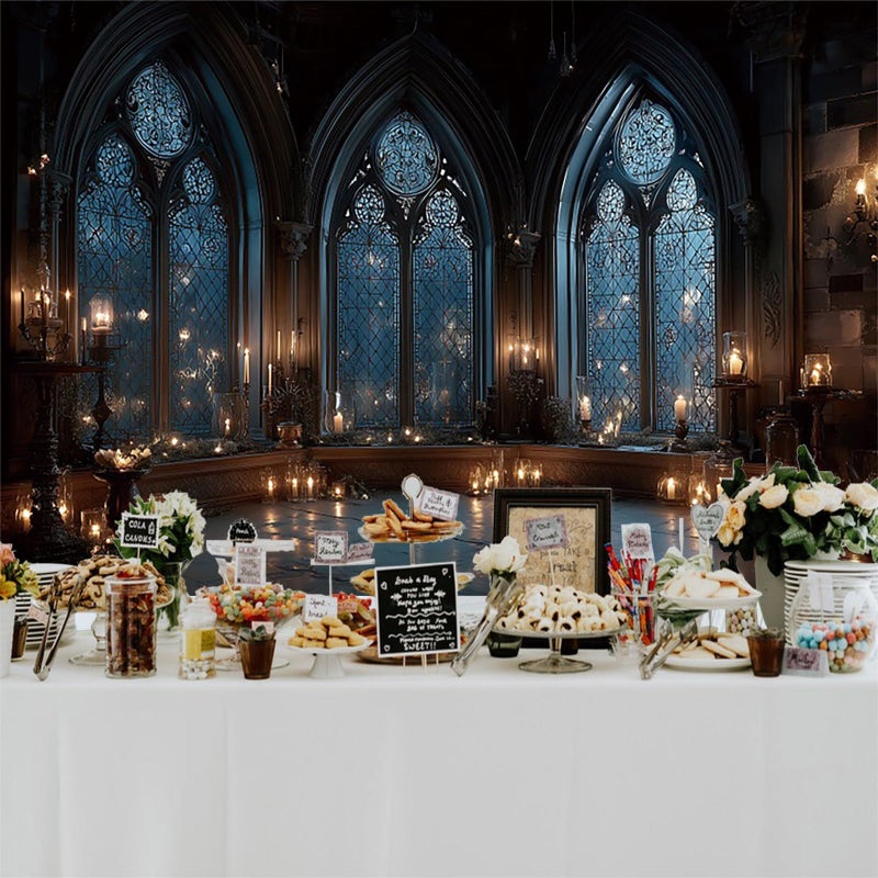Baocicco Vintage Castle Wall Backdrop Photography 7x5ft Night Candlelight Gothic Fantasy Castle Ancient Arch Window Background Halloween Backdrops Wedding Birthday Party Decorations Props Video - Image 5